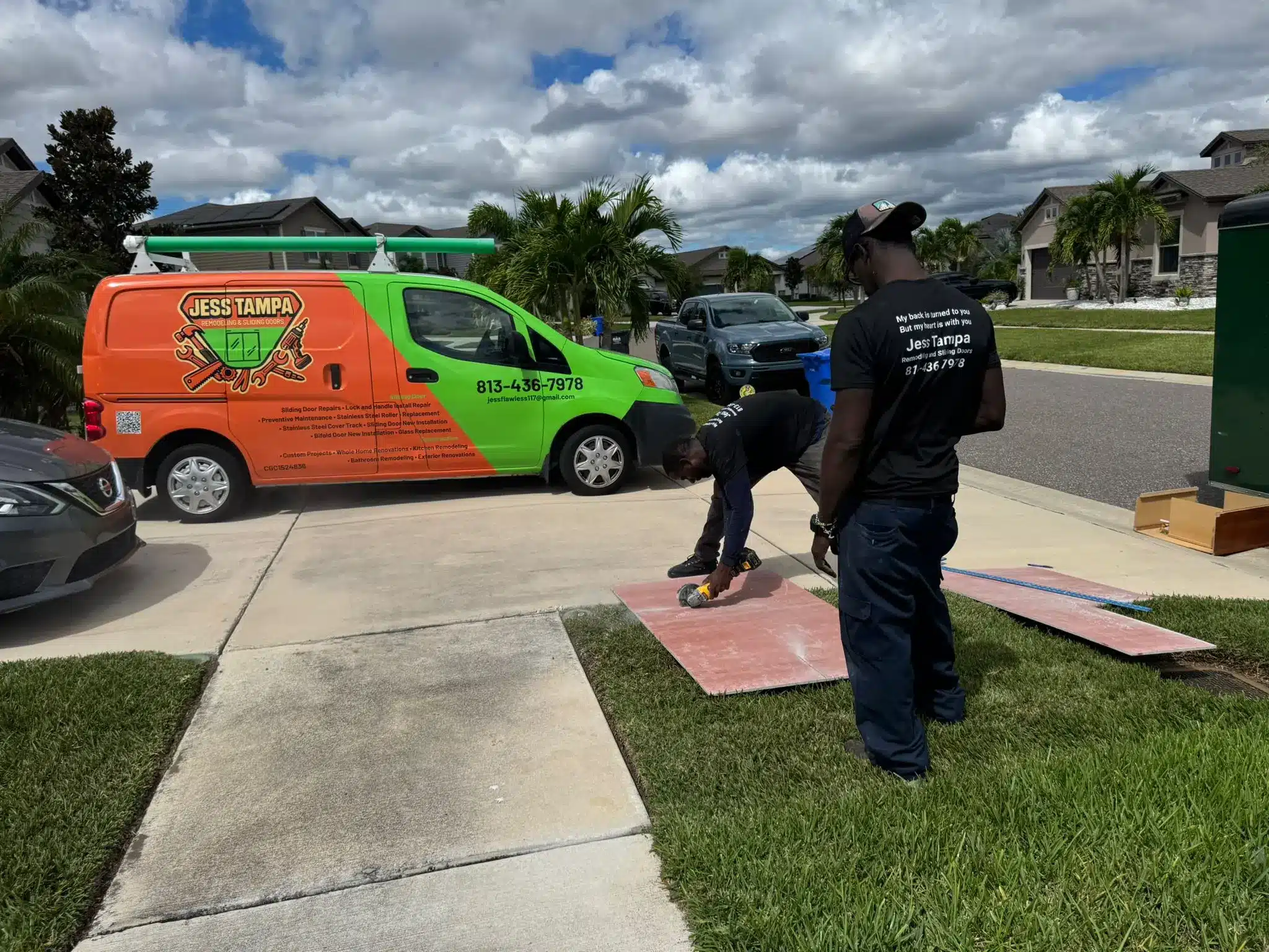 Jess Remodeling crew arriving at a Pinellas County job site