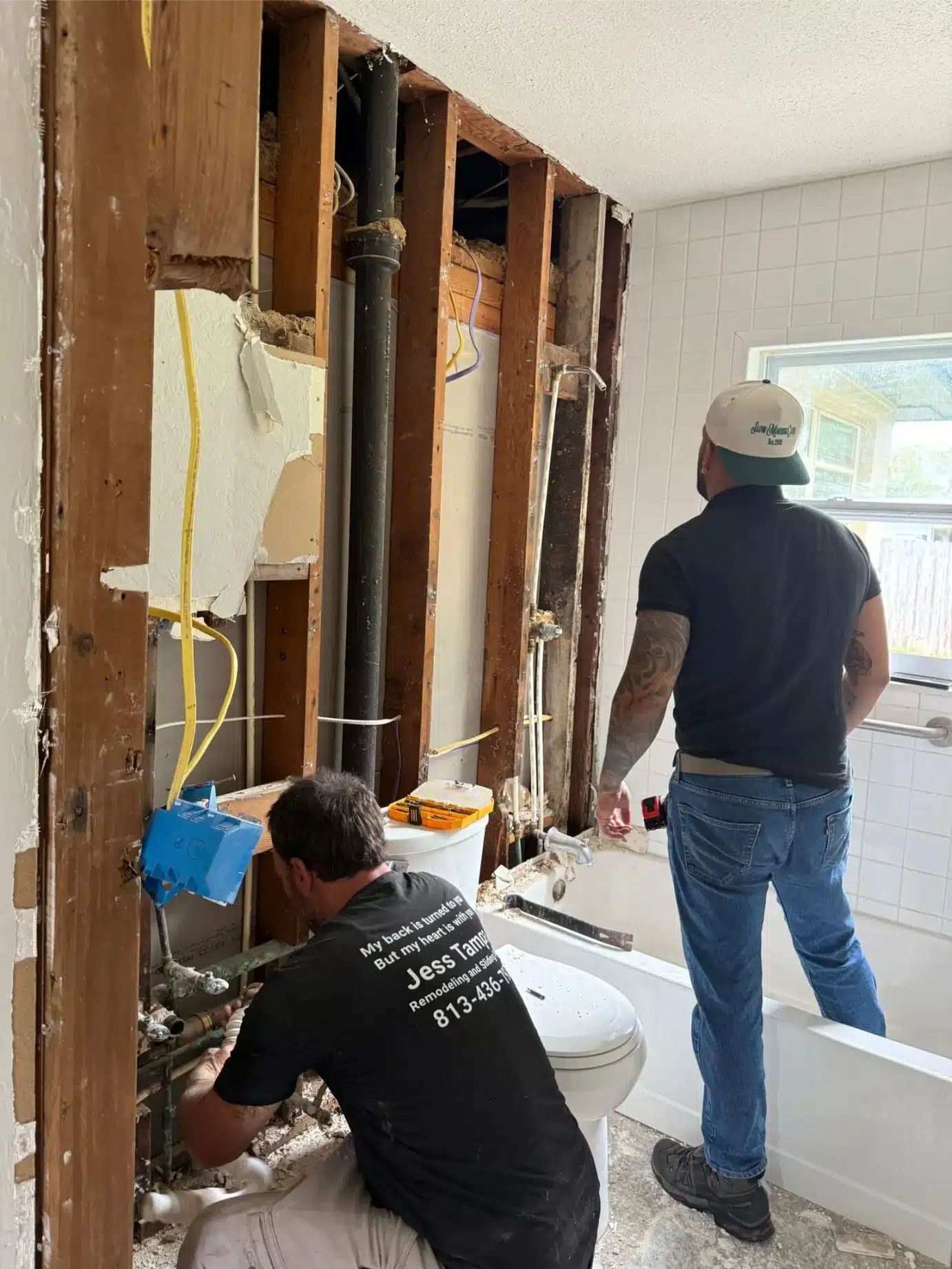 Rough-in work in progress on the Wesley Chapel bathroom remodel